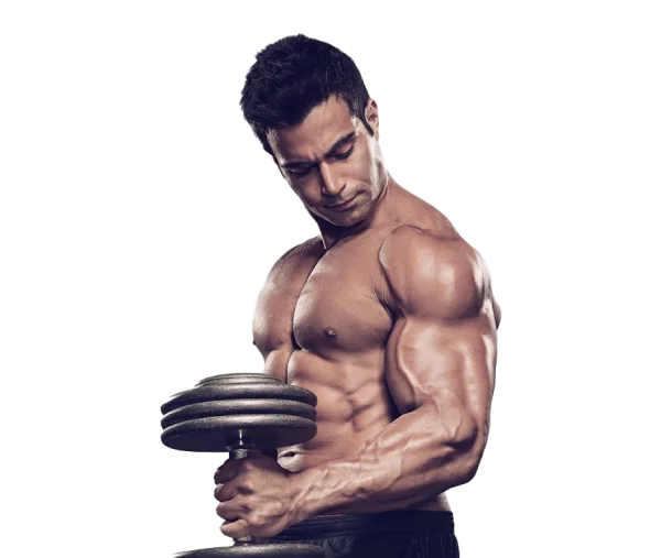 Muscular Man Performing Dumbbell Bicep Curl PNG