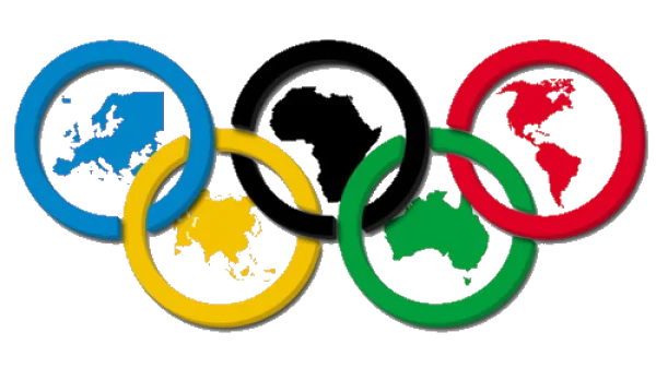 Colorful Olympic Rings with Continent Maps PNG