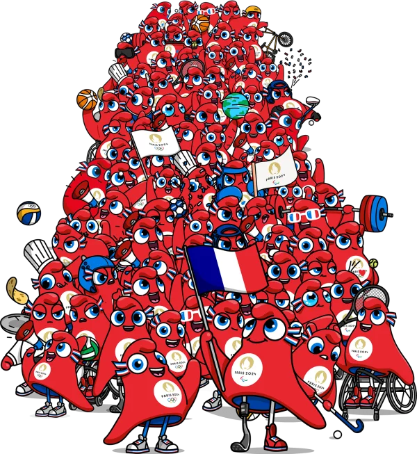 Red Phrygian Cap Mascots Paris 2024 Olympics Pile PNG