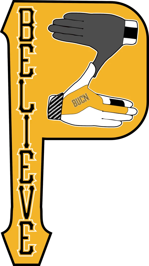 Baseball 'P' Letter with 'Believe' Text and Catching Hands PNG