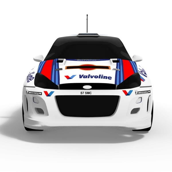 White Rally Car Front View with Valvoline Logo PNG
