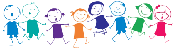 Colorful Stick Figure Children Holding Hands PNG