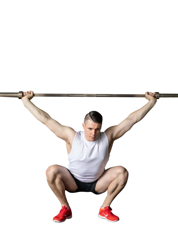 Man Doing Overhead Barbell Squat PNG