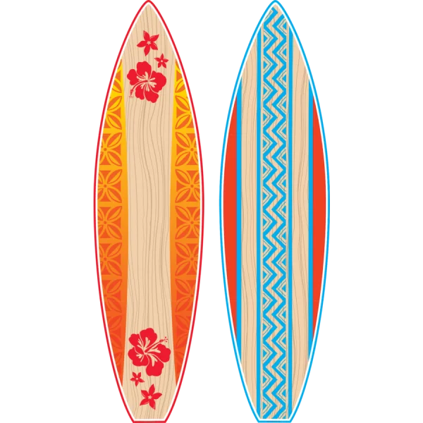 Two Hawaiian Surfboards with Floral and Geometric Designs PNG