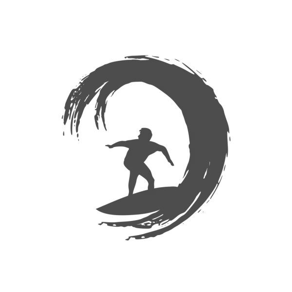 Dark Grey Surfer and Brushstroke Wave Silhouette PNG