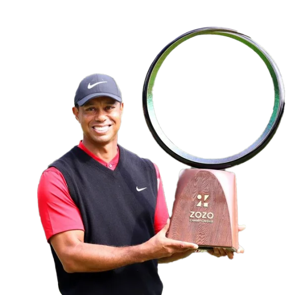 Tiger Woods Holding ZOZO Championship Trophy PNG