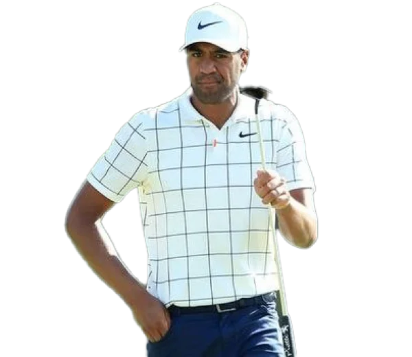 Professional Male Golfer in White Checkered Polo PNG