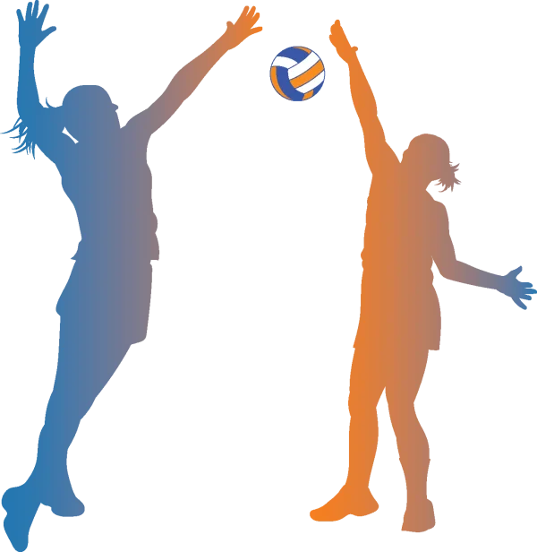 Two Gradient Volleyball Players Spiking Action Silhouette PNG