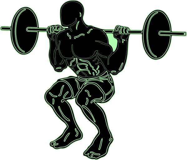 Bodybuilder Squatting with Barbell Neon Outline PNG