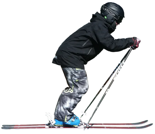 Skier in Black Jacket with Poles PNG