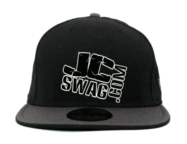 Black and Grey Flat Brim Cap with JCSWAG.COM Logo PNG