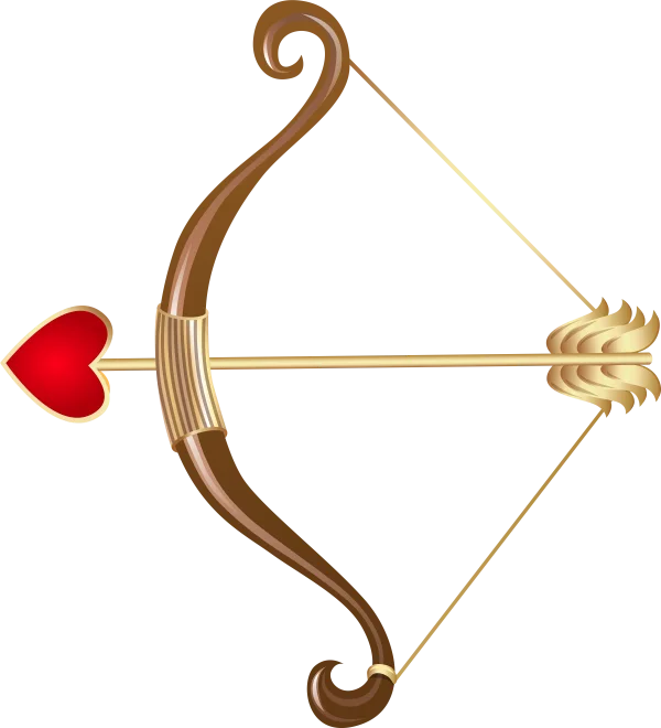 Brown Cupid's Bow with Golden Heart Arrow PNG