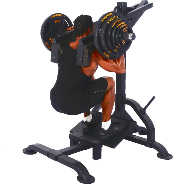 Man Squatting with Powertec Lever Squat Machine PNG