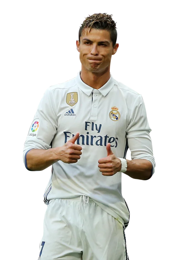 Cristiano Ronaldo Thumbs Up in Real Madrid White Kit PNG