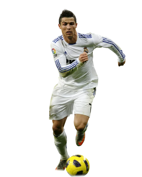 Cristiano Ronaldo Dribbling Soccer Ball in Real Madrid Kit PNG