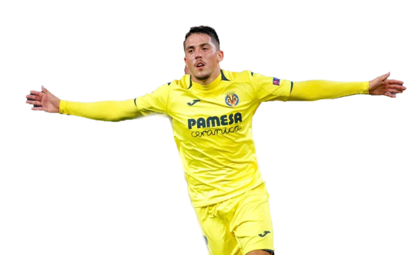 Male Soccer Player in Yellow Villarreal CF Kit Celebrating PNG