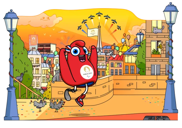 Paris 2024 Phryge Mascot City Celebration PNG