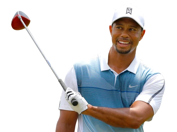 Smiling Tiger Woods Holding Golf Driver PNG