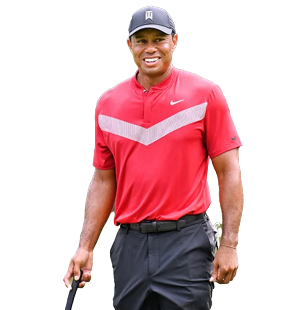 Tiger Woods Smiling with Golf Club PNG