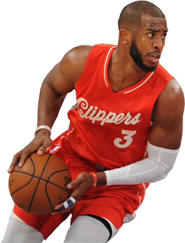 Chris Paul Dribbling Basketball in Clippers Jersey PNG