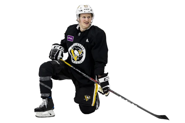 Pittsburgh Penguins Hockey Player Kneeling with Stick PNG