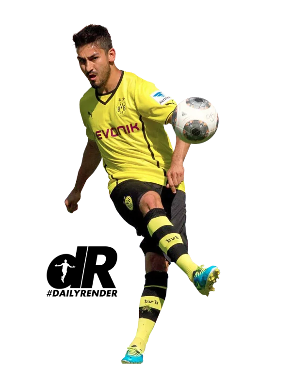 Male Soccer Player in Yellow BVB Kit Juggling Soccer Ball PNG