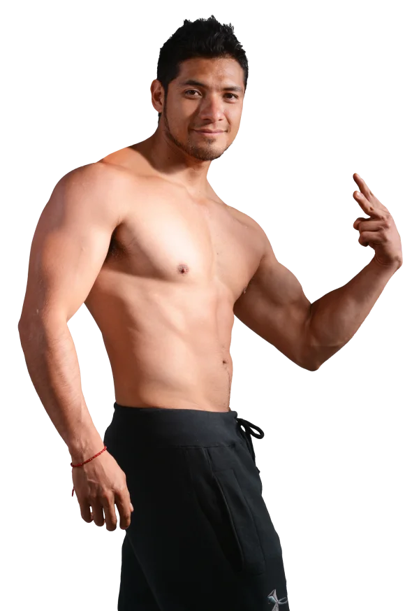 Muscular Man Pointing Shirtless in Black Sweatpants PNG