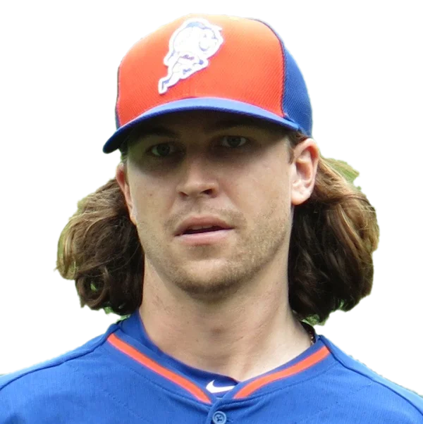 Male Baseball Player Headshot with Orange Blue Cap and Long Hair PNG