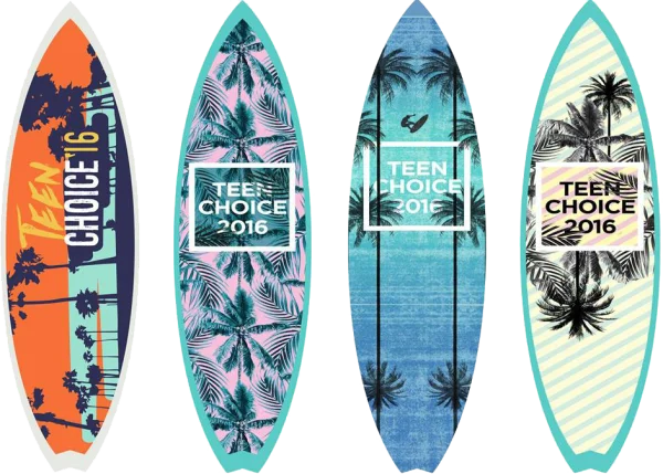 Four Teen Choice 2016 Surfboards with Tropical Designs PNG