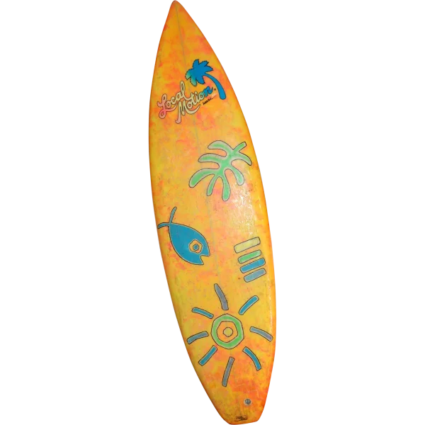 Vibrant Yellow Surfboard with Tropical Designs PNG