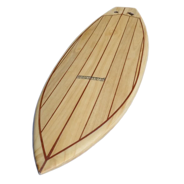 Wooden Surfboard with Striped Design PNG