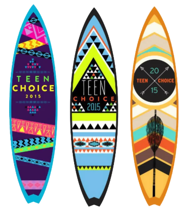 Three Colorful Teen Choice 2015 Surfboards PNG