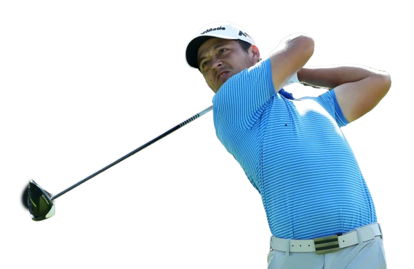 Male Golfer Mid-Swing with Driver PNG