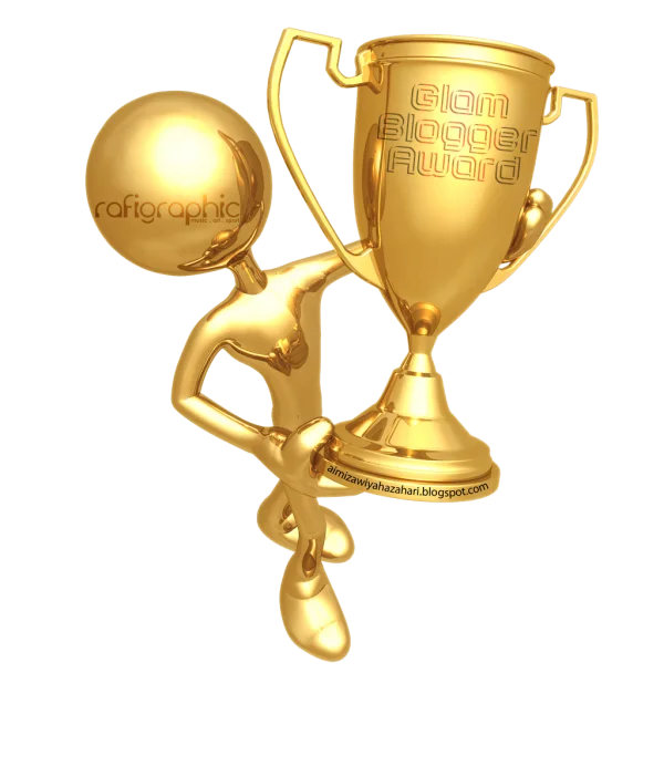 Golden 3D Figure Holding Glam Blogger Award Trophy PNG