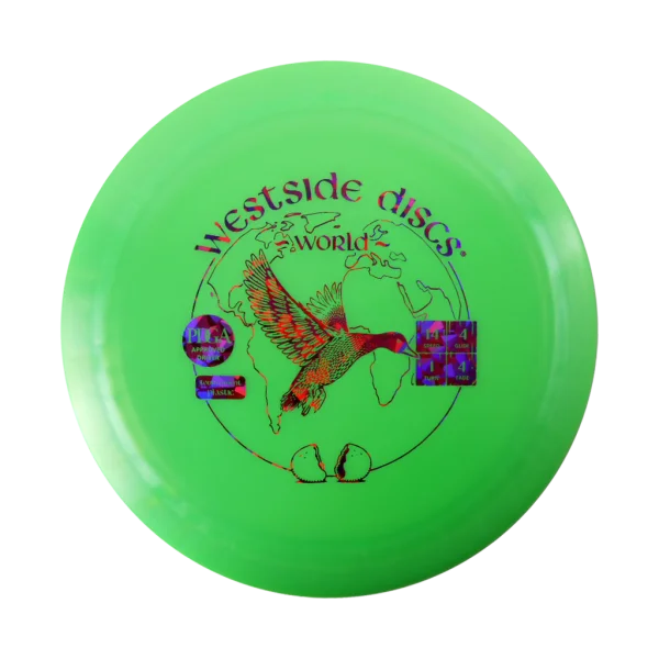 Bright Green Westside Discs World Frisbee with Duck Stamp PNG