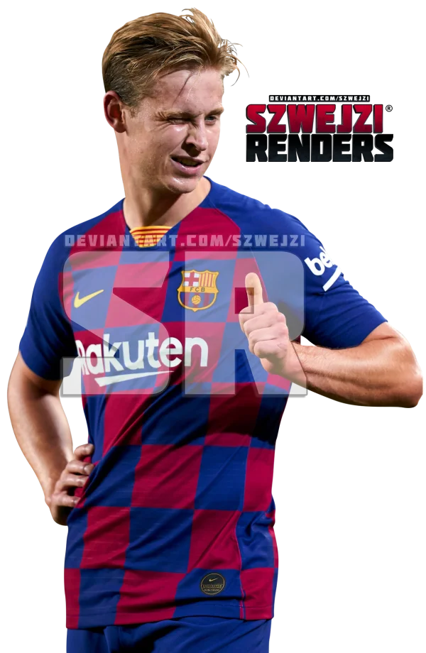 Frenkie de Jong Winking Thumbs Up FC Barcelona Jersey PNG