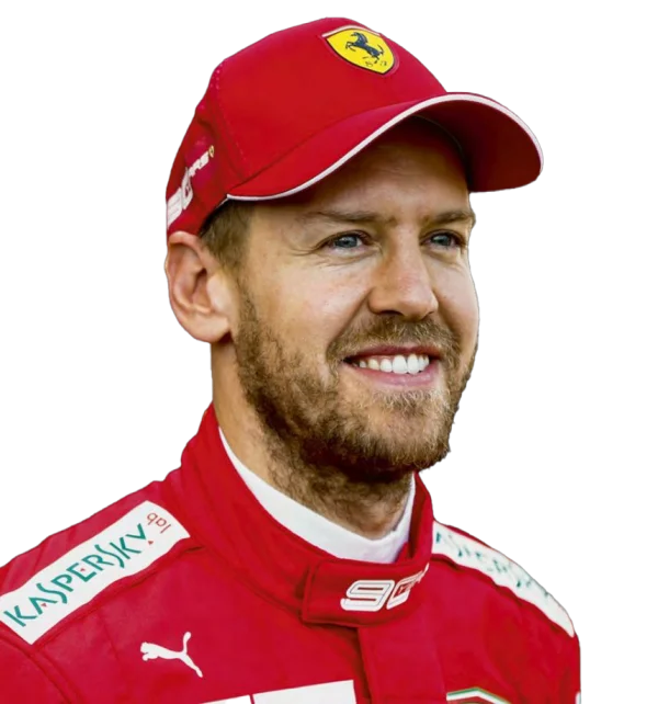 Smiling Sebastian Vettel in Ferrari Race Suit PNG