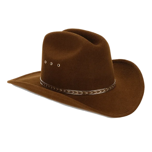 Brown Felt Cowboy Hat with Silver Band PNG