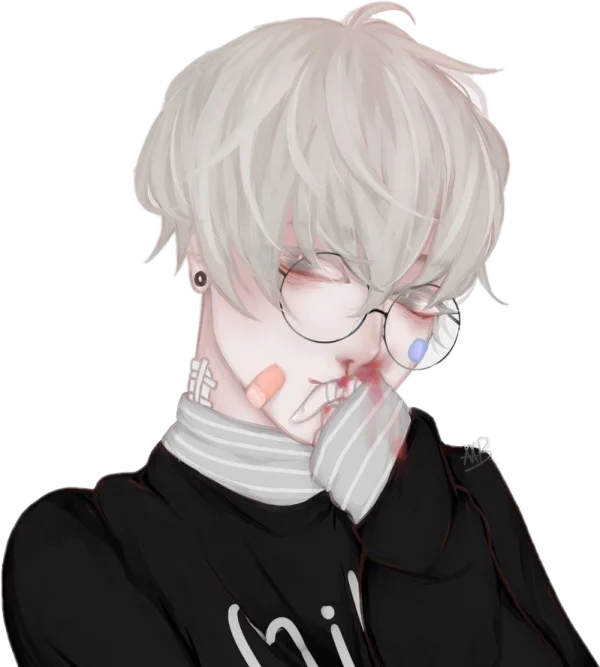 Anime Boy with Nosebleed and Bandages PNG