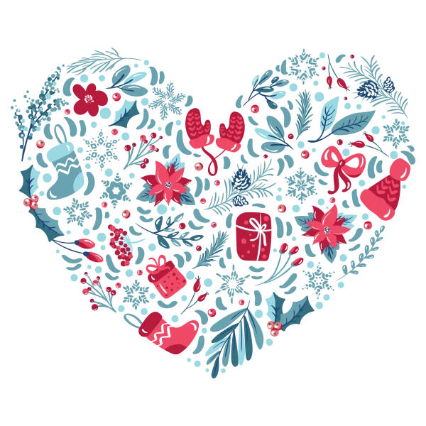 Decorative Christmas Heart with Winter Elements PNG