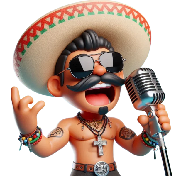Cool 3D Character Mariachi Singer with Sombrero and Microphone PNG