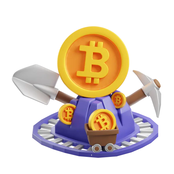 3D Rendered Bitcoin Mining Scene PNG