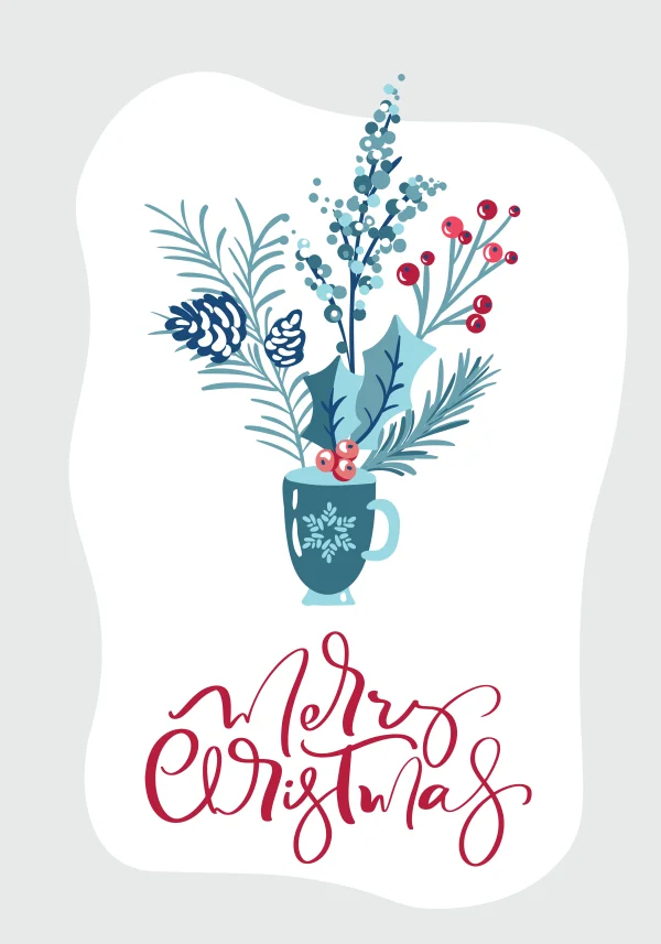 Festive Christmas Mug with Winter Foliage and Merry Christmas Text PNG