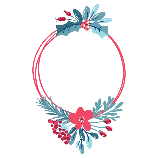 Festive Red Oval Frame with Winter Foliage PNG