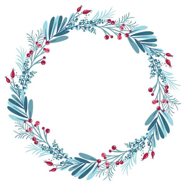 Blue Winter Wreath with Red Berries PNG