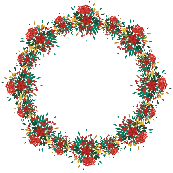 Festive Christmas Wreath with Poinsettias and Gold Leaves PNG