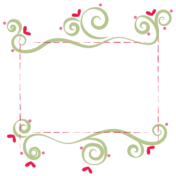 Cute Swirly Floral Frame with Pink Hearts PNG