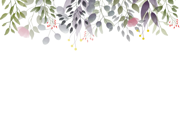 Dangling Green and Purple Foliage with Pink Flowers and Berries PNG