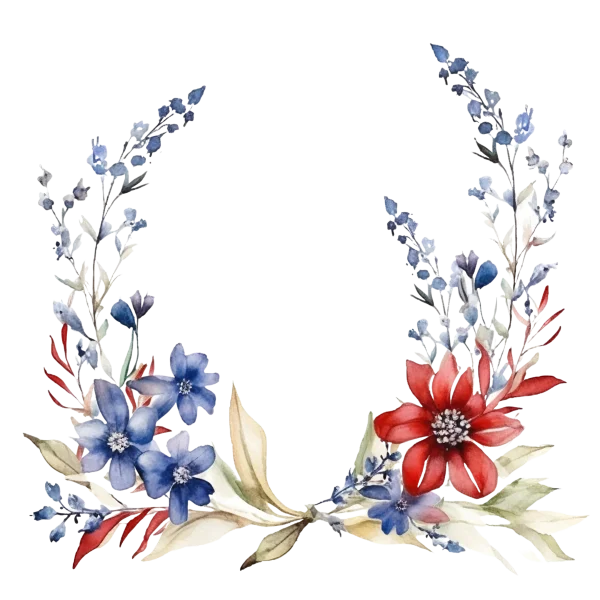 Watercolor Blue and Red Floral Wreath PNG