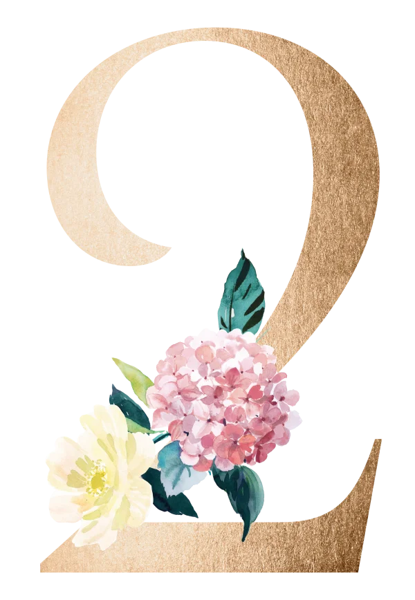 Golden Textured Number 2 with Watercolor Flowers PNG